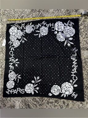Cute fashion Black & White Floral Logo Silk Scarf